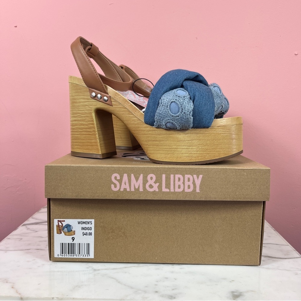 Sam & Libby Cassandra Platform Chunky Sandals Indigo Denim Women’s 10